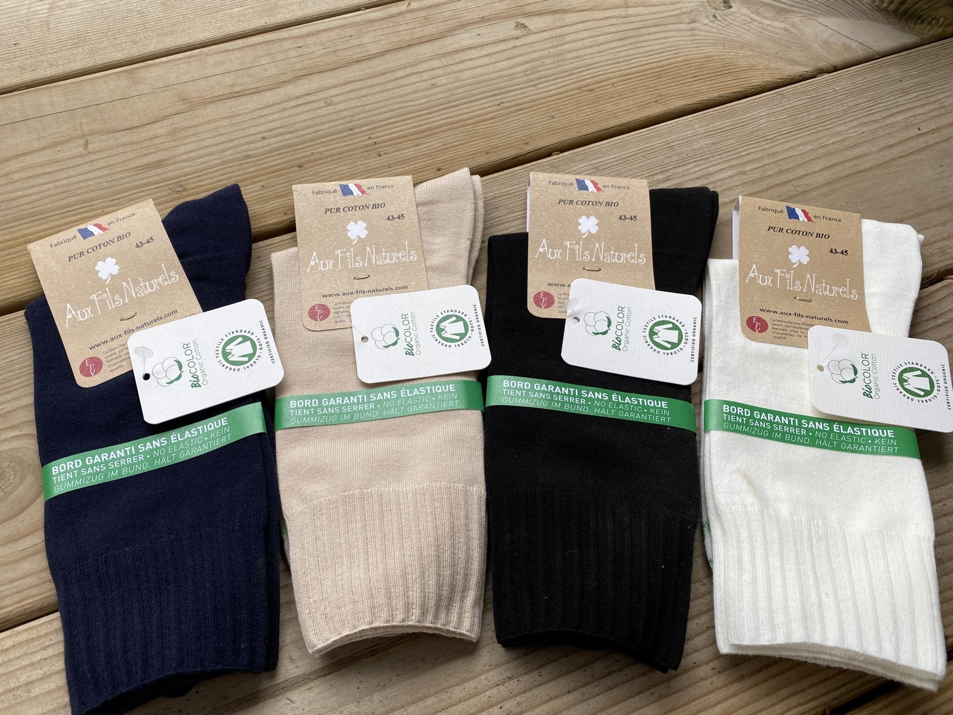 Chaussettes 100% coton bio certifiées GOTS