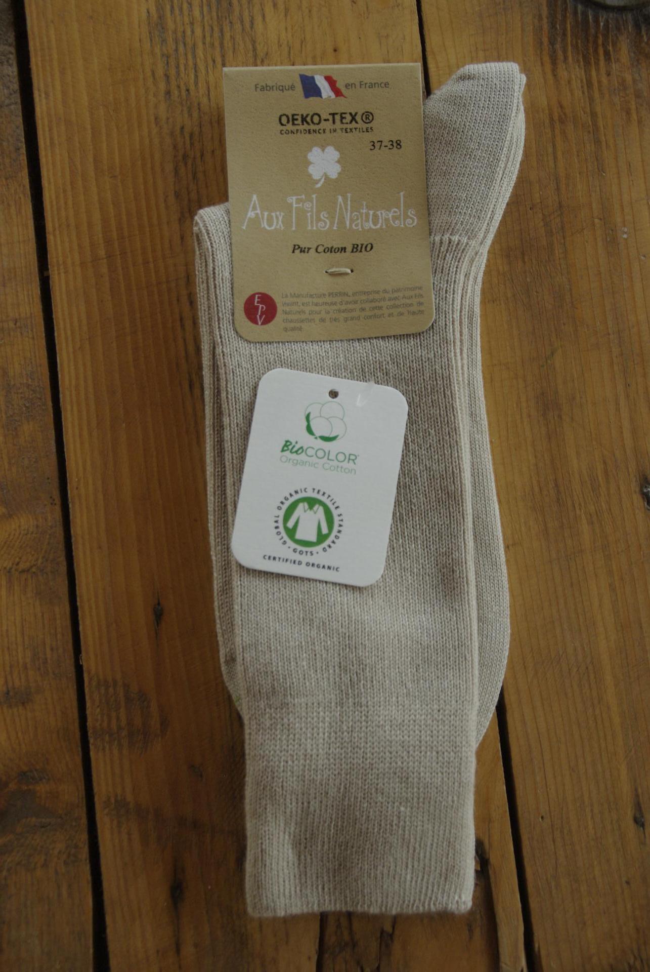 Chaussettes 100% coton bio beige