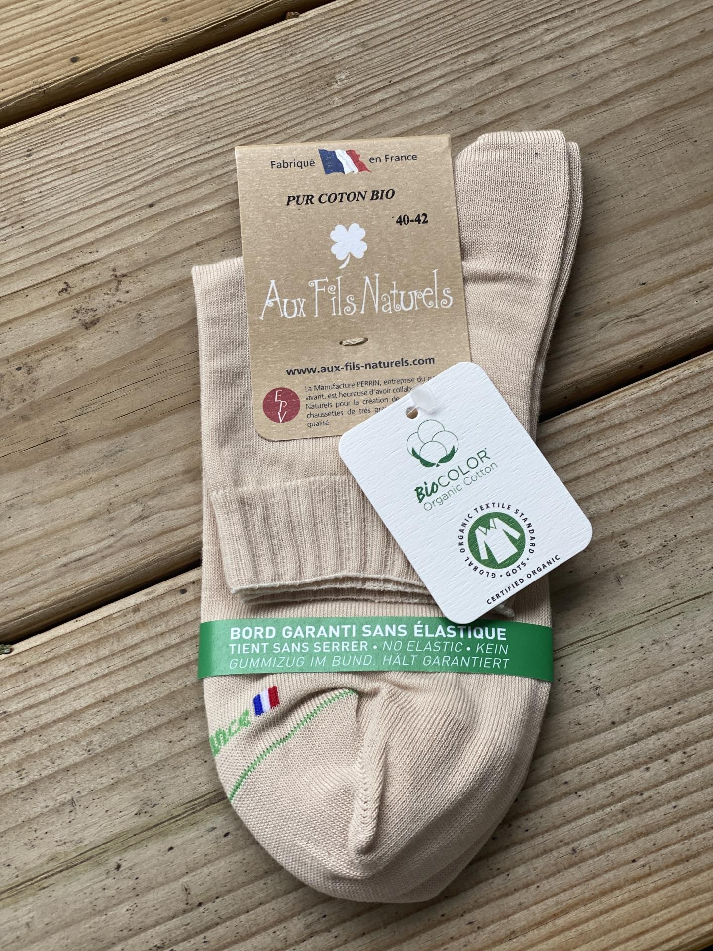 Chaussettes 100% coton bio beige